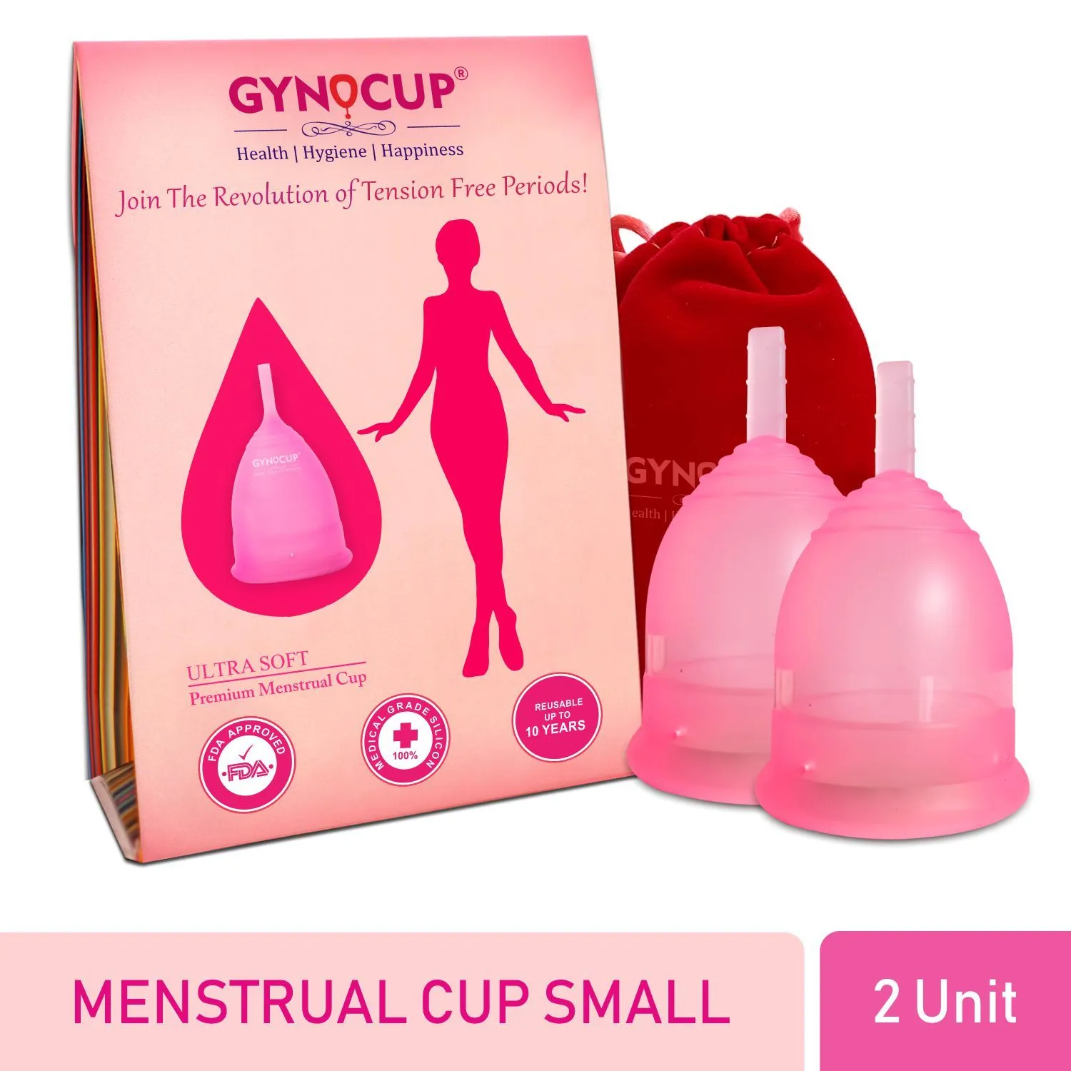 Gynocup Reusable Menstrual Cup For Women Safe, Easy-to-use & Comfortable (Pack Of 2 ) (Small)