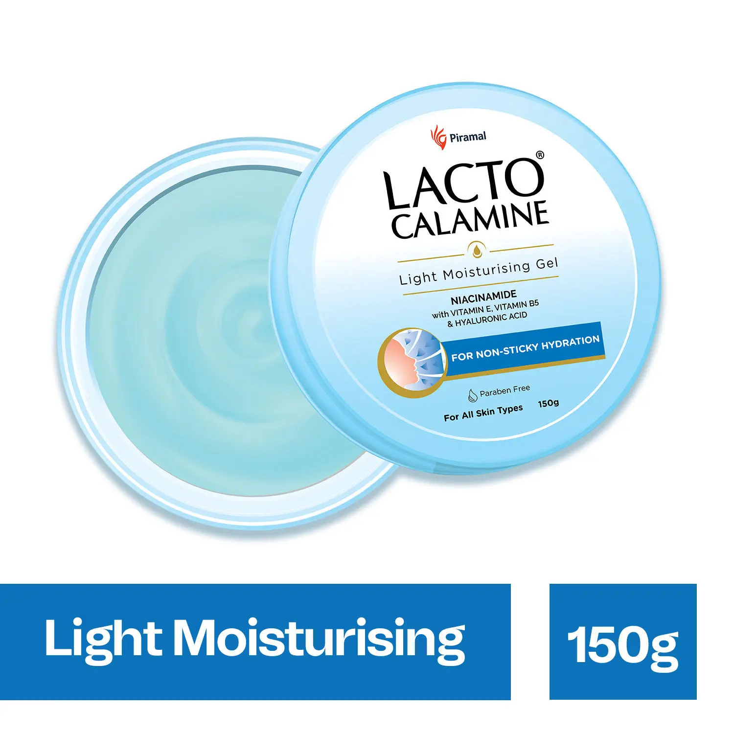 Lacto Calamine Light moisturising gel. Non-sticky hydrating face & body gel with niacinamide, Hyaluronic and vitamin E. For non-oily feel & glowing skin (150 g)