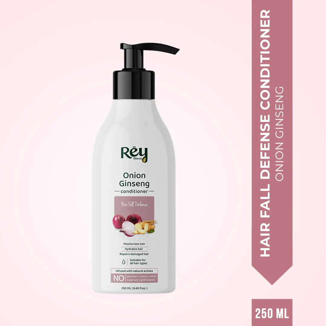 Rey Naturals Onion Ginseng Conditioner for Hair fall Defense | With Natural Actives | Paraben and Sulphate Free | For Deep Conditioning & Healthy Hair | 250 ML