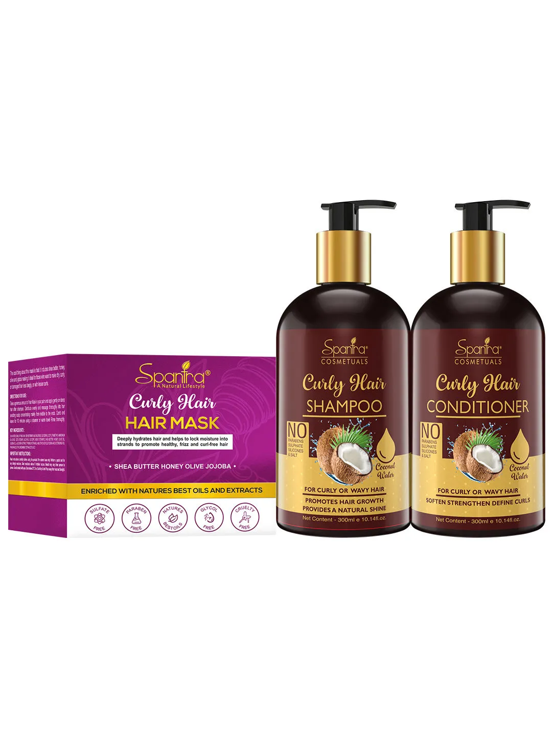 Spantra Curly Hair Shampoo, Conditioner And Hair Mask (Pack Of 3)