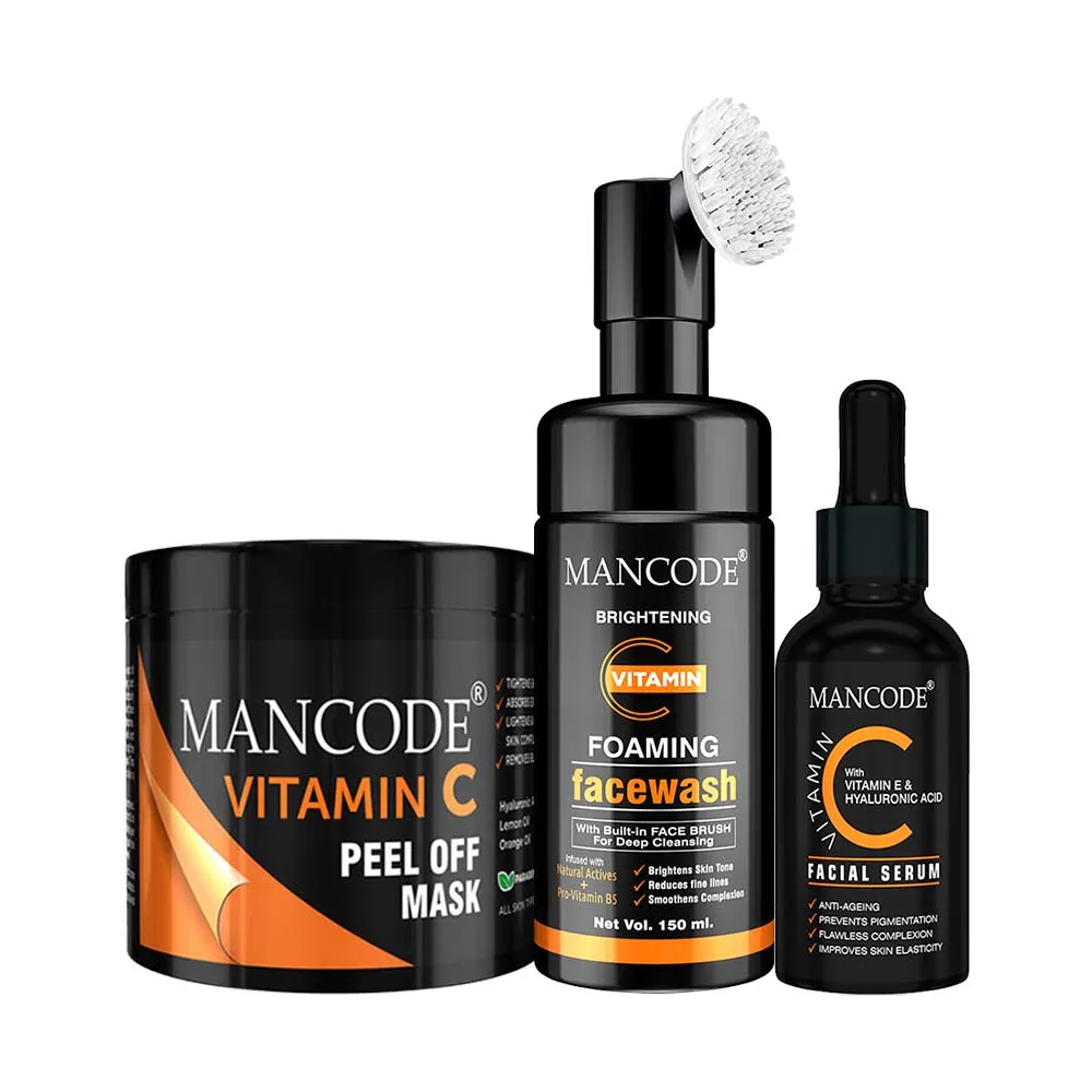 Mancode Skin Brightening Kit With Vitamin C Enriched (Face Wash+Peel Off Mask+Serum) Pack Of 3