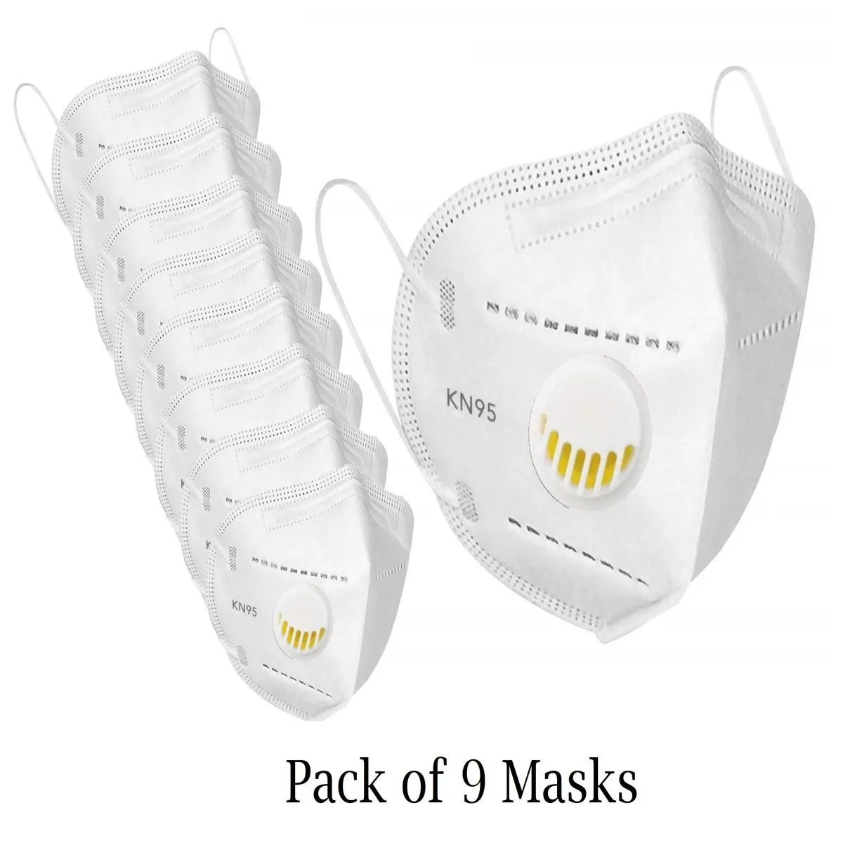 Fabula White KN95 Anti-Pollution Mask with Respirator Valve Pack of 9