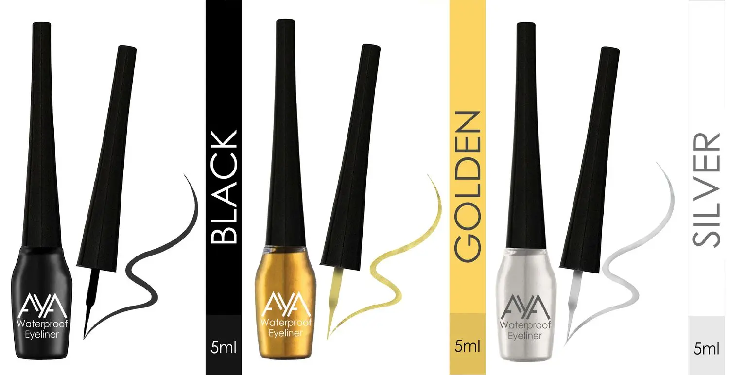 AYA Waterproof Eyeliner, Set of 3 (Golden, Silver, Black)