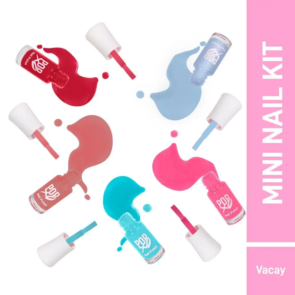 MyGlamm POPXO MINI NAIL KIT - VACAY-Bloody Mary, Perfect Peach, Beach Please, Pink - nic, Sea Ya (15 ml)