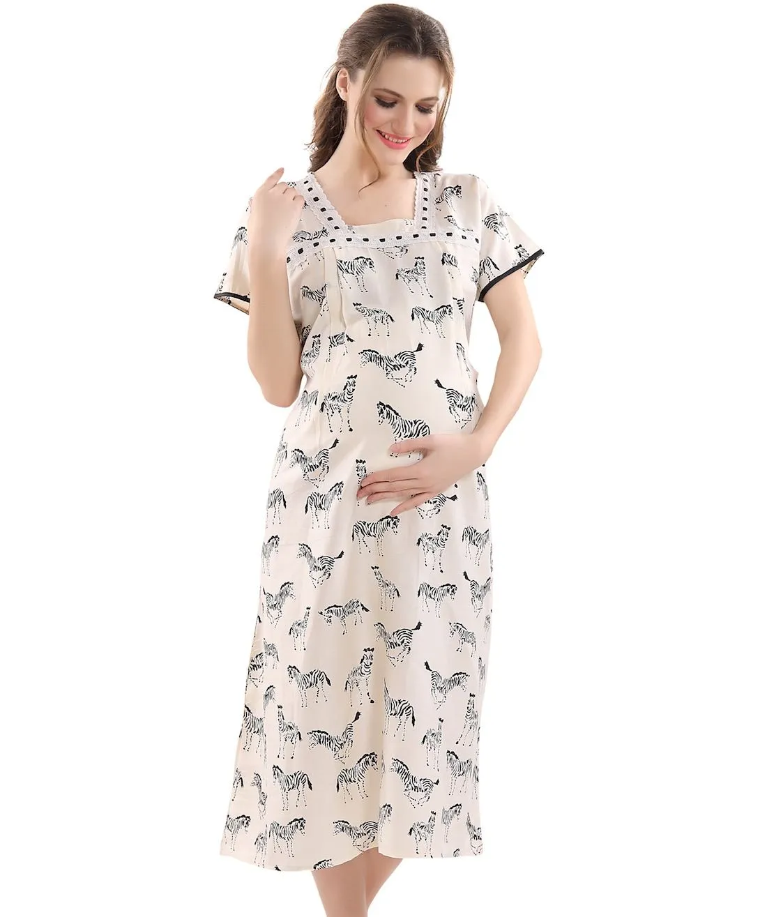 PIU Zebra Printed Maternity Nighty - Nude