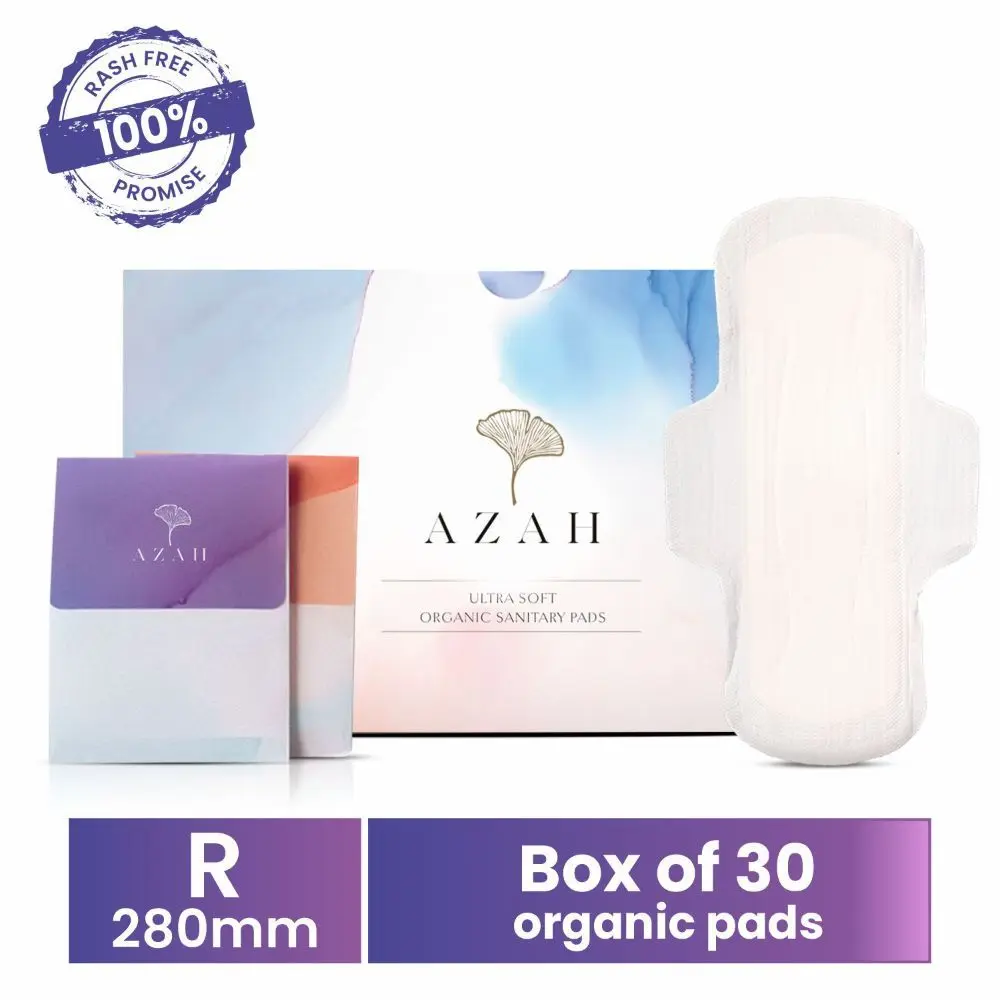 Azah Rash-Free Organic Sanitary Pads (Box of 30 Pads : All Regular - with Disposable bags)