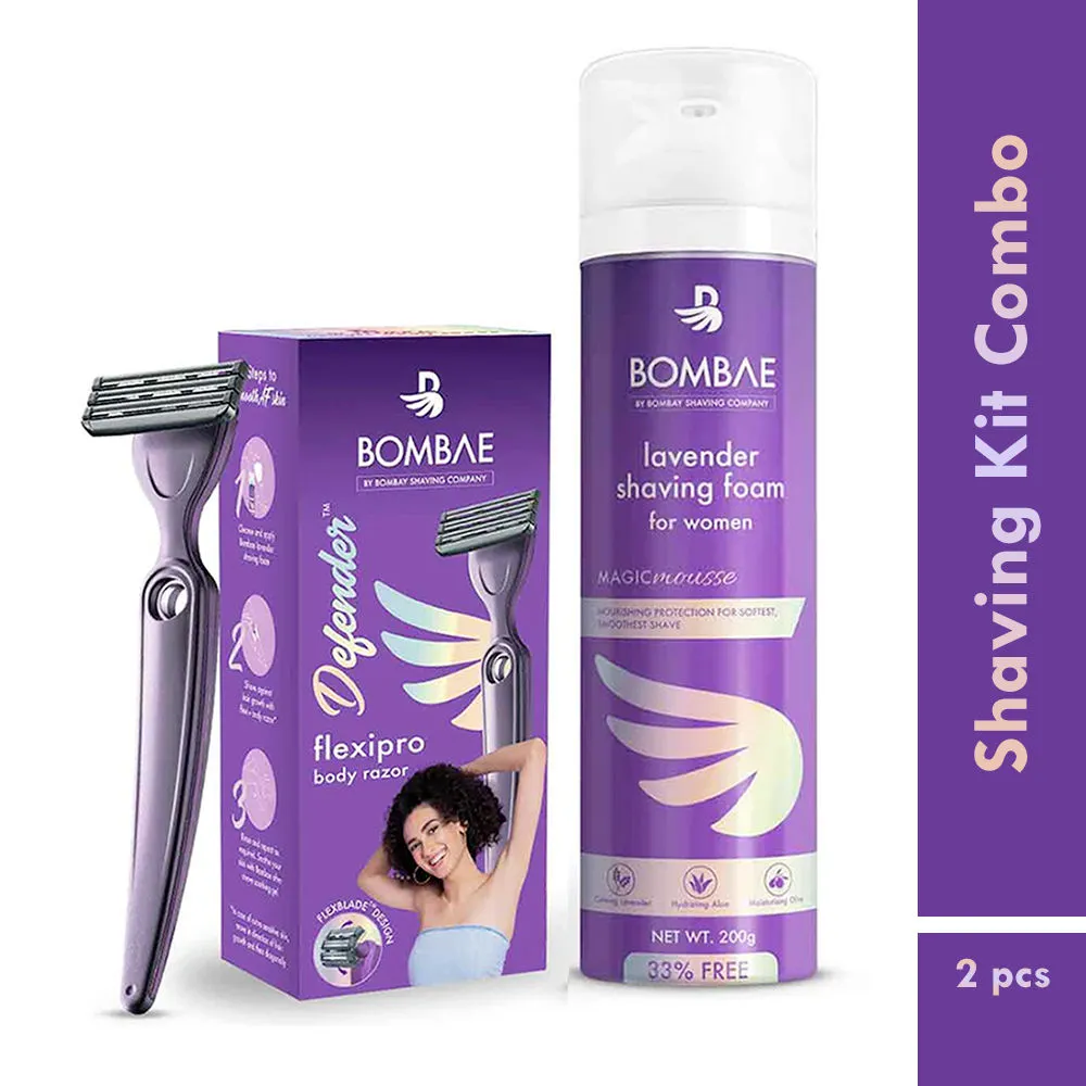 Bombae Defender for Her Body Razor and Ultra Sensitive Shaving Foam Combo