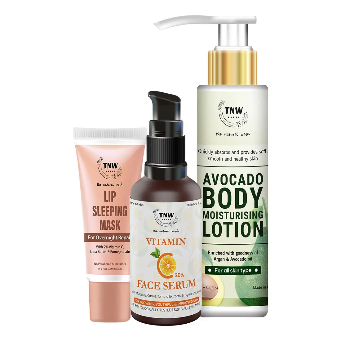 Combo of 3- Vitamin C Face Serum 30ml + Body Lotion Avocado 100ml + Lip Sleeping Mask 10g