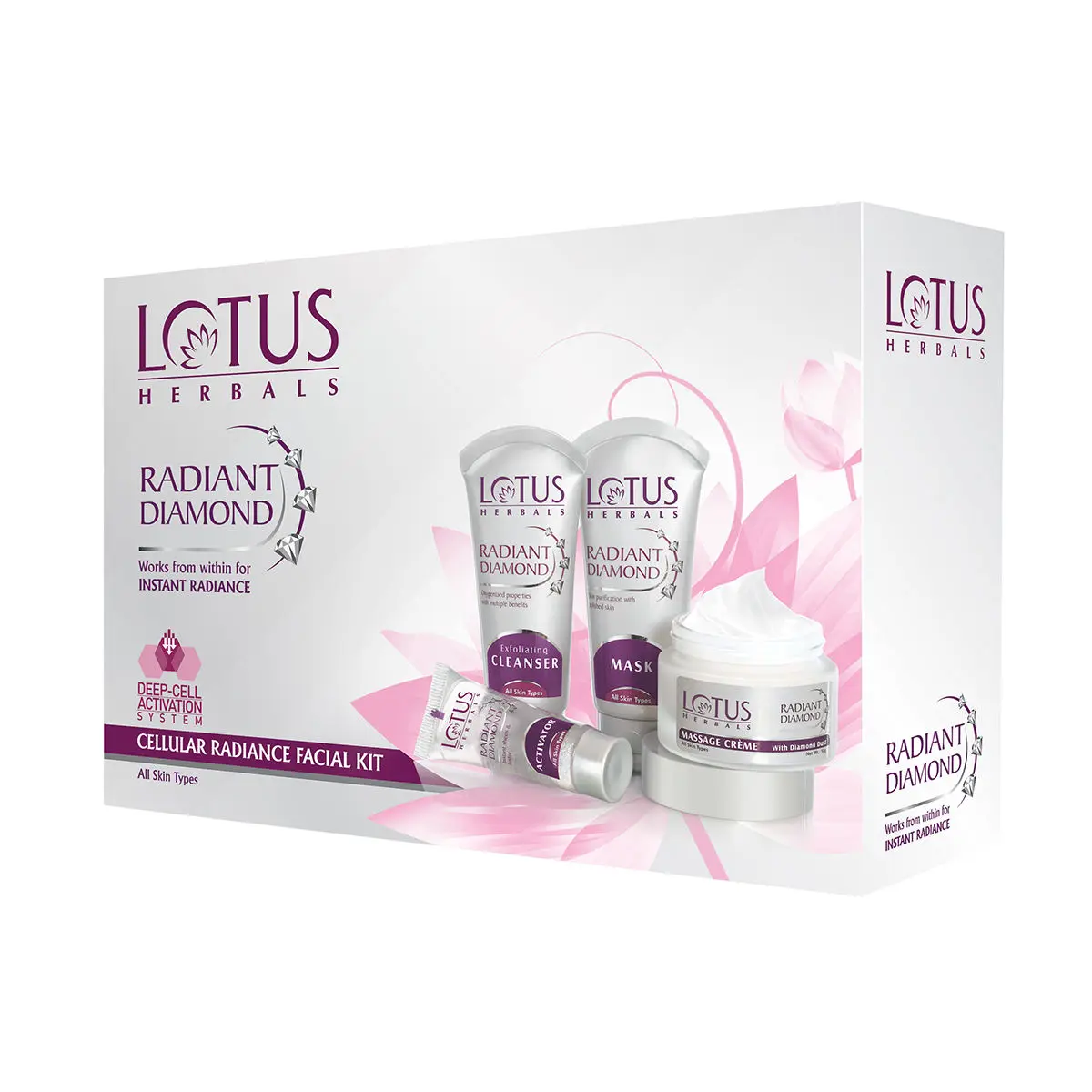 Lotus Herbals Radiant Diamond Cellular Radiance 4 In 1 Facial Kit | With Diamon Dust & Cinnamon | For All Skin Types | 170g