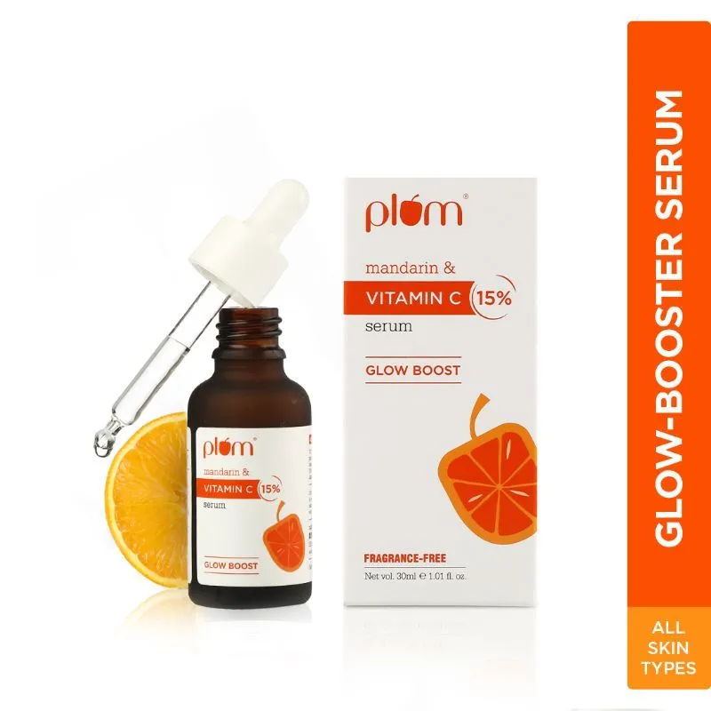 Plum 15% Vitamin C Face Serum with Mandarin for Glowing Skin with Pure Ethyl Ascorbic Acid