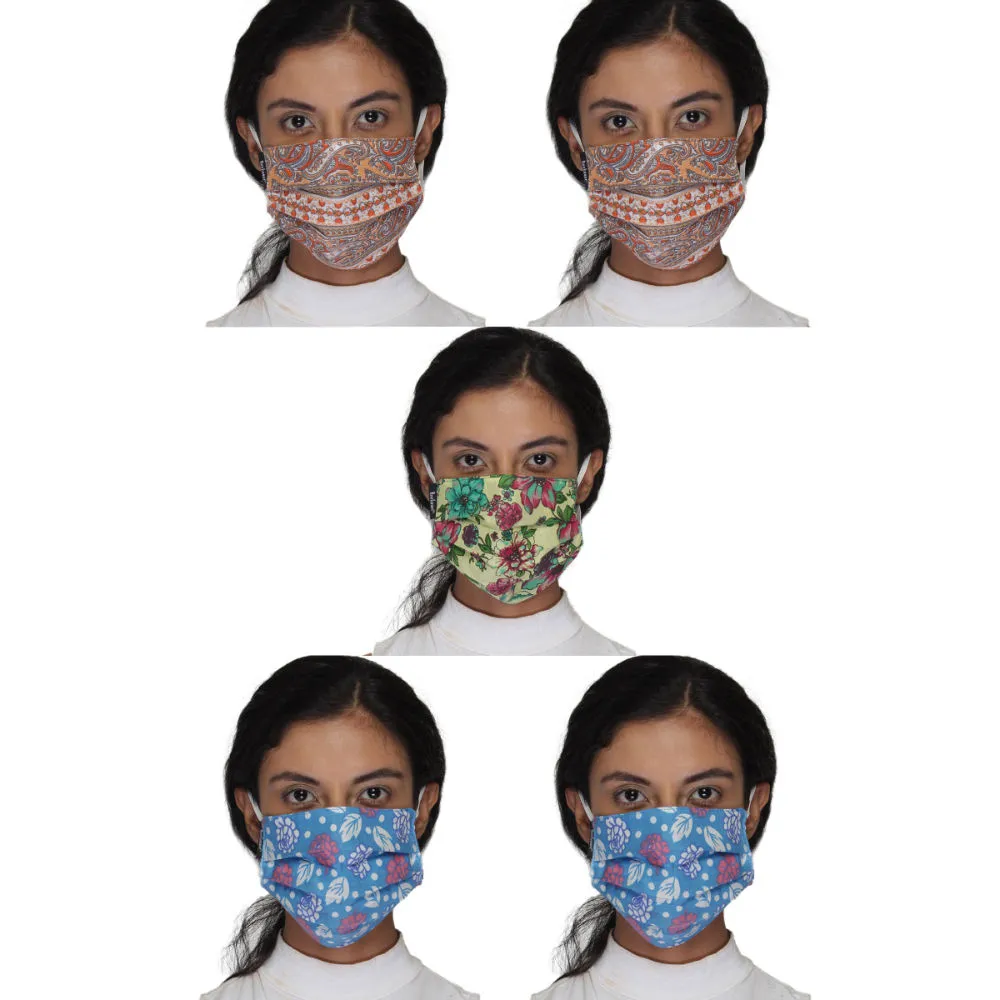 Anekaant Pack Of 5 Multicolor 3-Ply Reusable Cotton Printed Fabric Fashion Mask