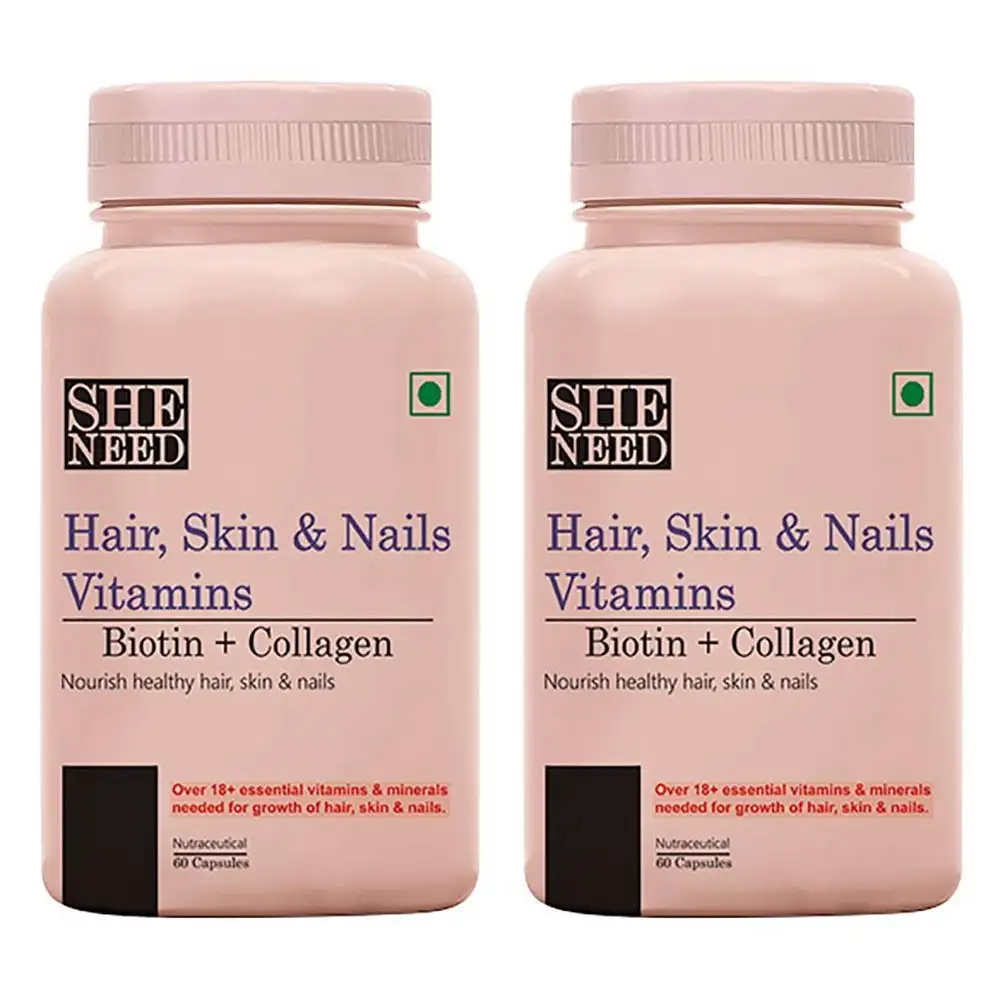 SheNeed Hair Skin & Nails Vitamins,  60 capsules  Unflavoured Pack of 2