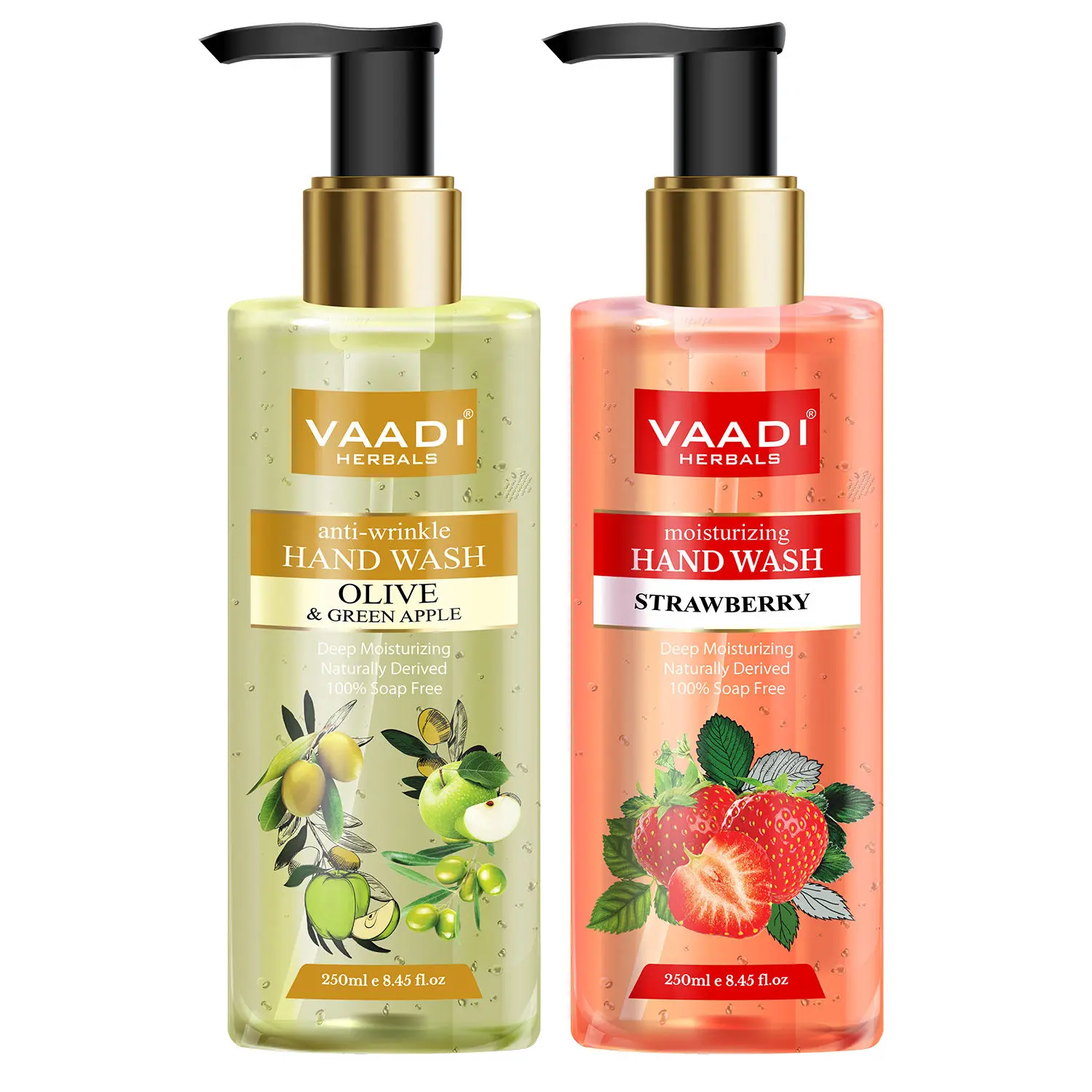 Vaadi Herbals Rejuvenating - Pack of 2 Luxurious Handwash - Olive & Strawberry (250 ml x 2)