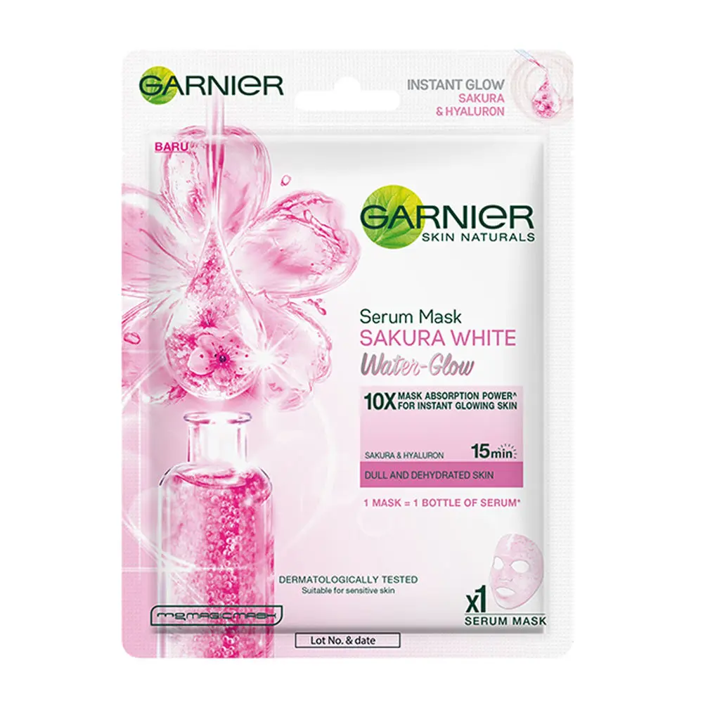 Garnier Sakura White Water Glow Serum Sheet Mask, Face Sheet Mask 28g