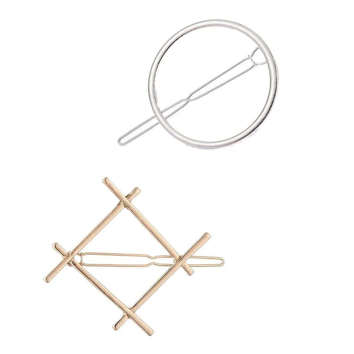 OOMPH Combo Of 2 Gold & Silver Round & Square Hair Clips / Hair Pins / Hair Clamps