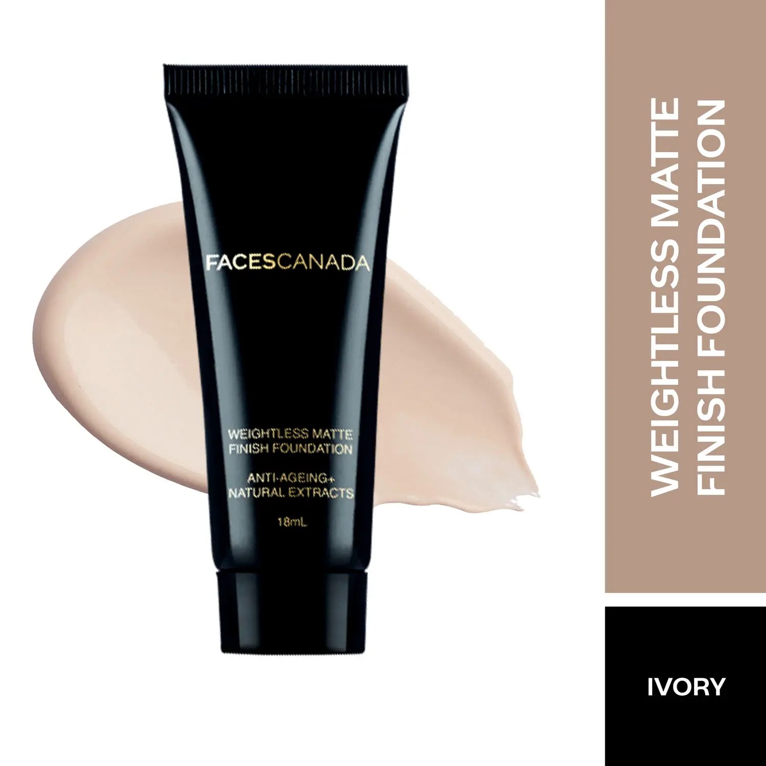 Faces Canada Weightless Matte Foundation | Grape extracts & Shea Butter|Natural Matte Finish | Dermatologically Tested | All Skin Types | Ivory 18ml