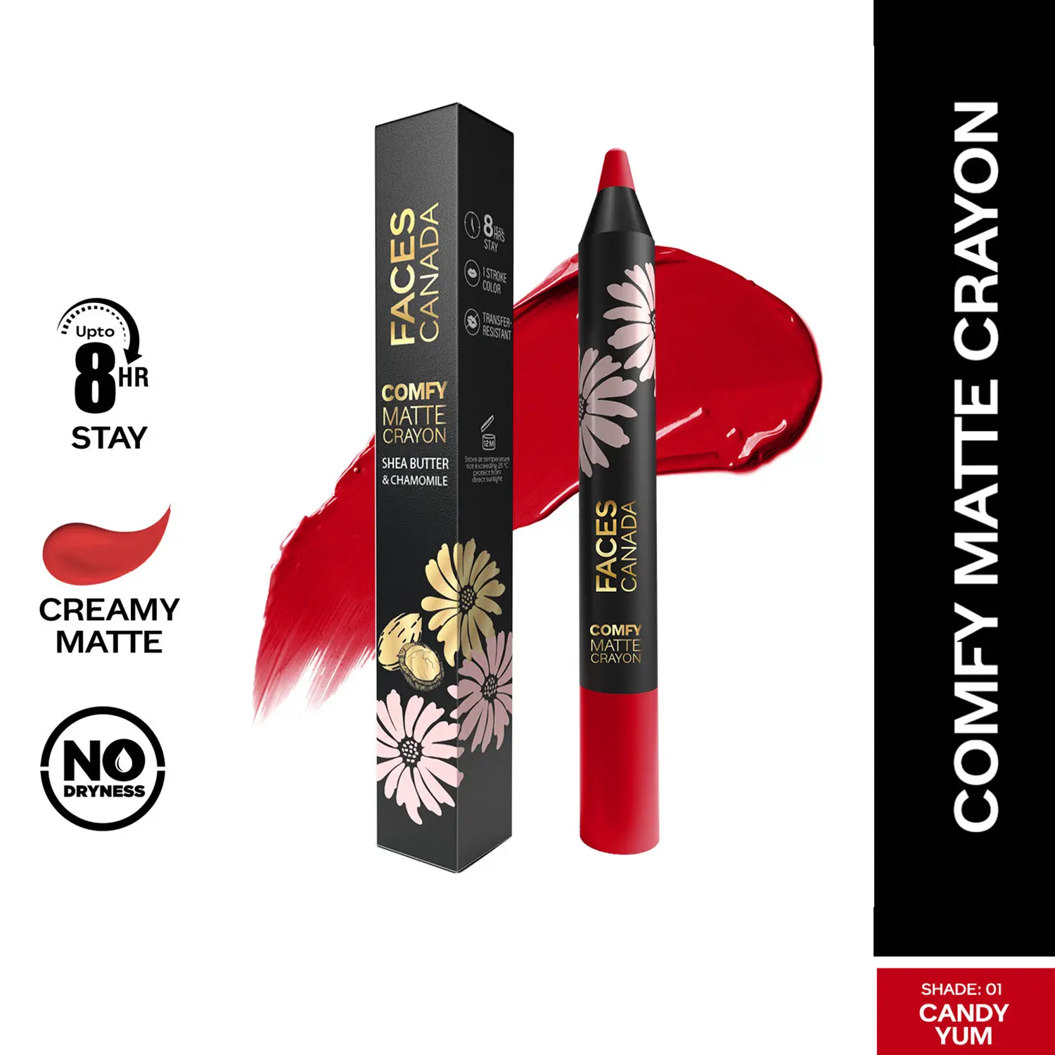 Faces Canada Comfy Matte Crayon I Creamy Matte I Chamomile & Shea Butter I Alcohol-free I Candy-yum 01 2.8g