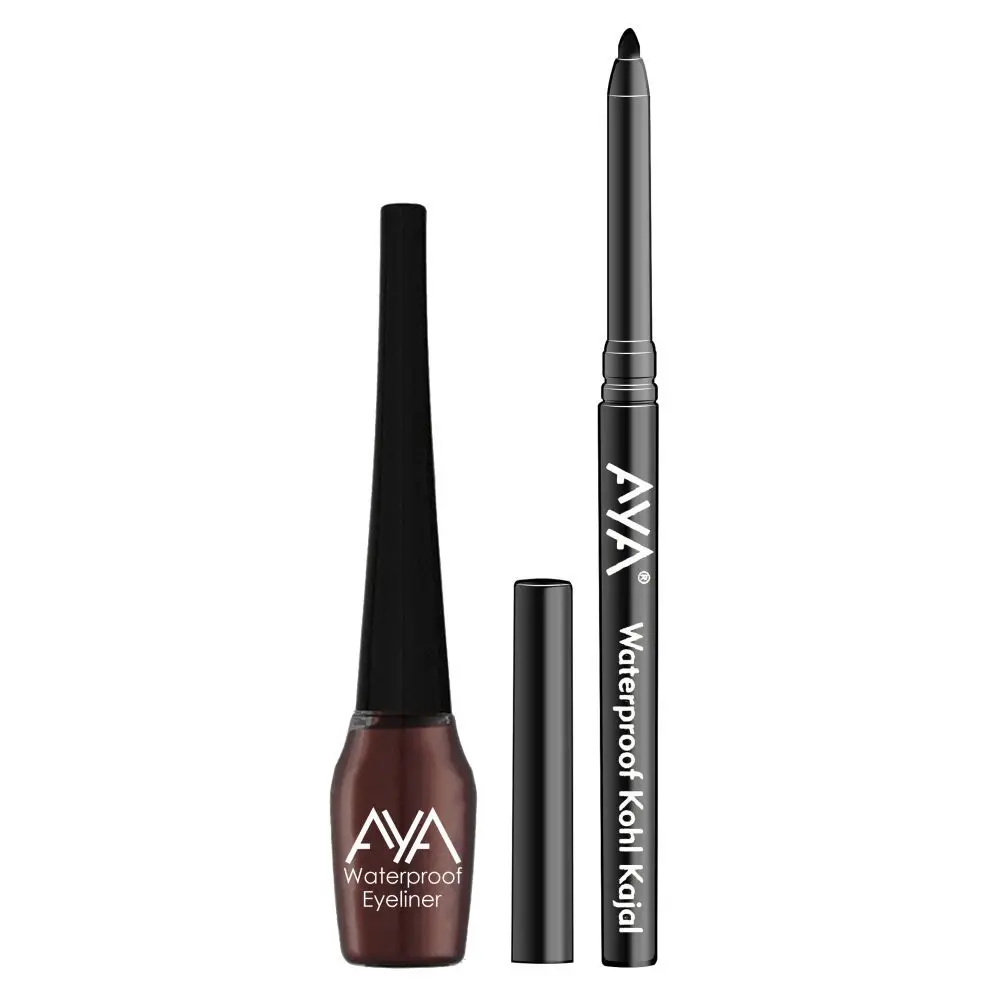 AYA Waterproof Liquid Eyeliner, Brown + Jet black Waterproof Kohl Kajal