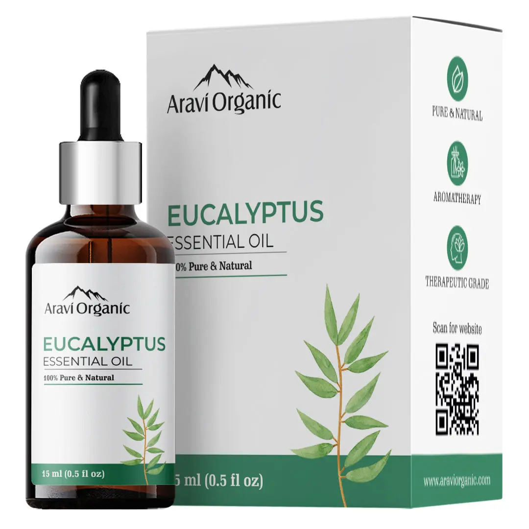 Aravi Organic Eucalyptus Essential Oil | 100% Pure Oil for Cold & Cough, Steam Inhalation