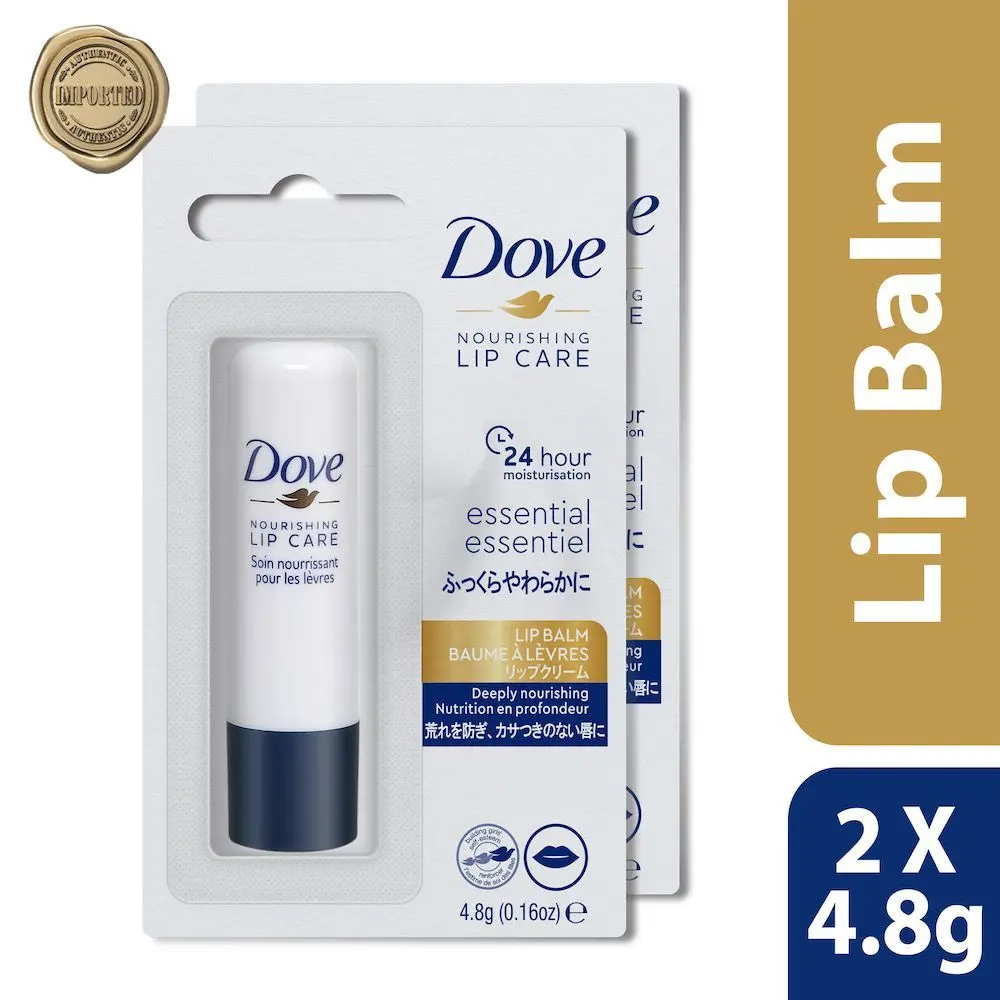 Dove Essential Nourishing Lip Care | Lip Balm |24 hours Hydration | Imported | 2*4.8gm (PO2)