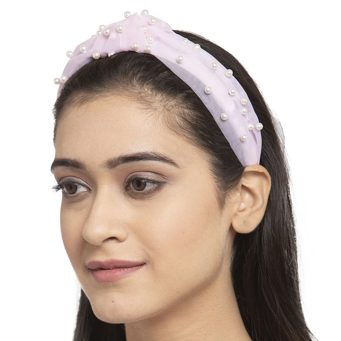 Ferosh Light Pink Multiple Pearls Hair Band