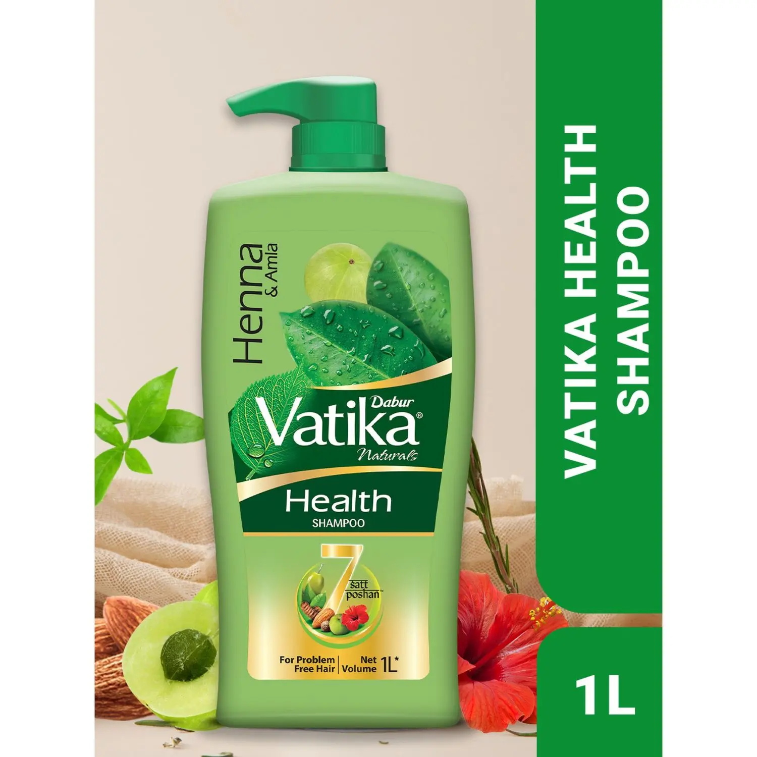 Dabur Vatika Health Shampoo - 1L | With 7 natural ingredients | For Smooth, Shiny & Nourished Hair | Repairs Hair damage, Controls Frizz | For All Hair Types | Goodness of Henna & Amla