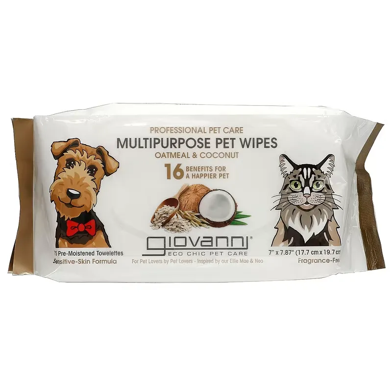 Professional Pet Care, Multipurpose Pet Wipes, Fragrance-Free, 75 Pre-Moistened Towelettes