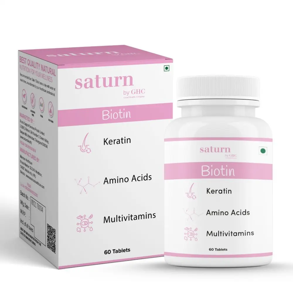 Saturn by GHC Biotin Tablets with Vitamin E, Vitamin A and Vitamin C for Hair Growth and Skin Radiance (60N - Pack of 1)