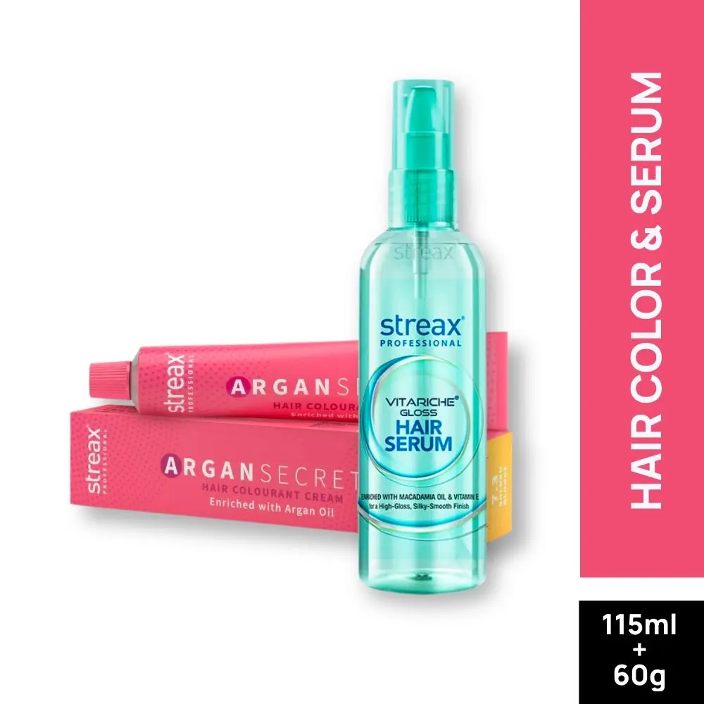 Streax Professional Vitariche Gloss Hair Serum + Argan Secret Hair Colourant Cream - Golden Blonde 7.3 (115 ml + 60 g )