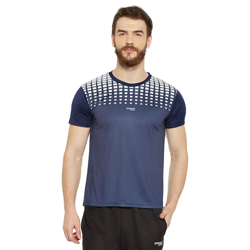 Masch Sports Mens Regular Fit Polyester Active T Shirt (MSTS1017 HSP UHDNB),  Navy Blue  Medium