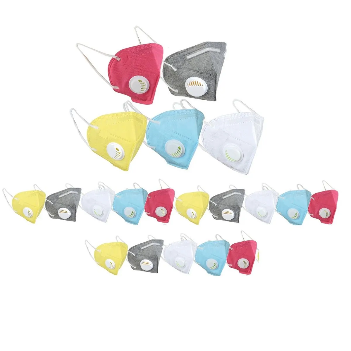 Fabula Pack of 20 KN95/N95 Anti-Pollution Reusable 5 Layer Mask (White,Blue,Yellow,Grey,Pink)