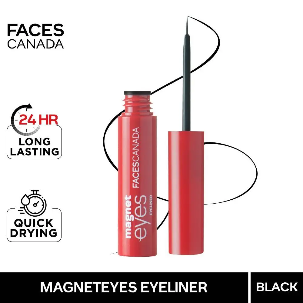 Faces Canada Magnet Eyes Eye Liner | Glossy Intense Black | Fast Dry | Long Lasting | Water proof | Smudge proof | Fine Tip Precision 3.5ml