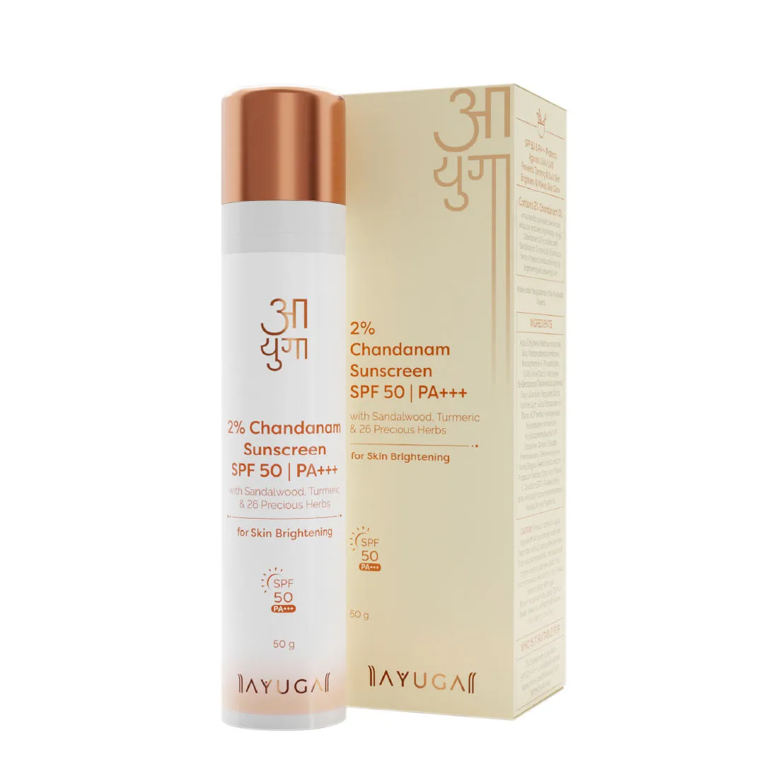 Ayuga 2% Chandanam Sunscreen SPF 50/PA+++ with Sandalwood, Turmeric and 26 Precious