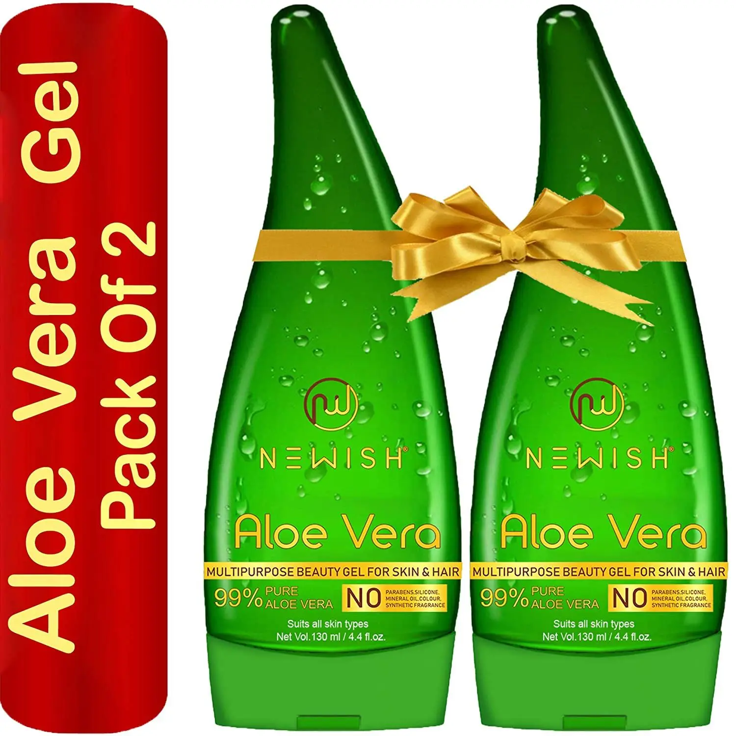 Newish Pure Aloe Vera Gel Combo for Face, Skin & Hair Set of 2 (130 ml Each)