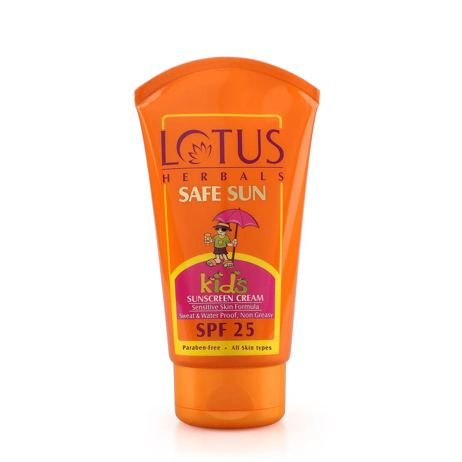 Lotus Herbals Safe Sun Kids Sunscreen Cream - Sensitive Skin Formula | SPF 25 | Non Greasy | Sweat & Waterproof | 50g