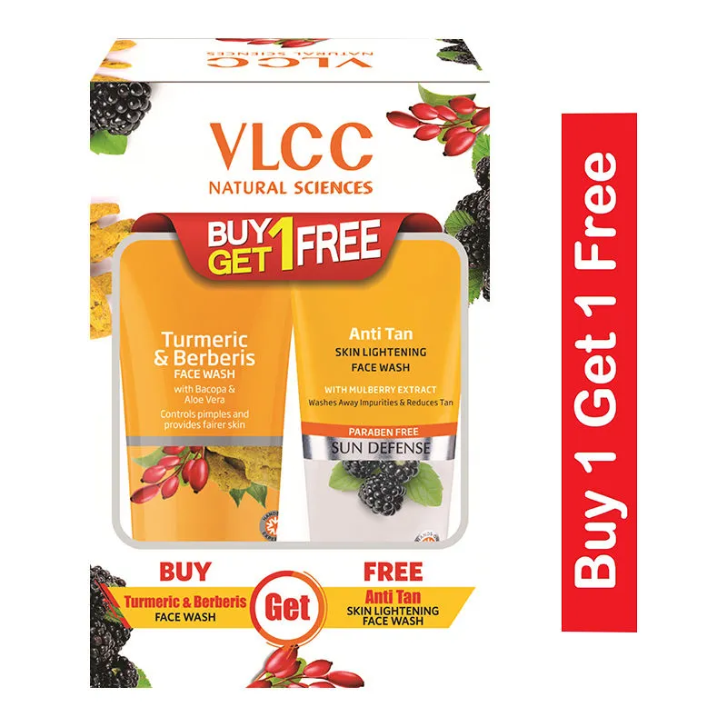 VLCC Turmeric & Berberies Face Wash + Anti Tan Skin Lightening Face Wash (Buy 1 Get 1 Free)