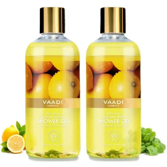 Vaadi Herbals Refreshing Lemon & Basil Shower Gel Value Pack of 2 (300 ml x 2)