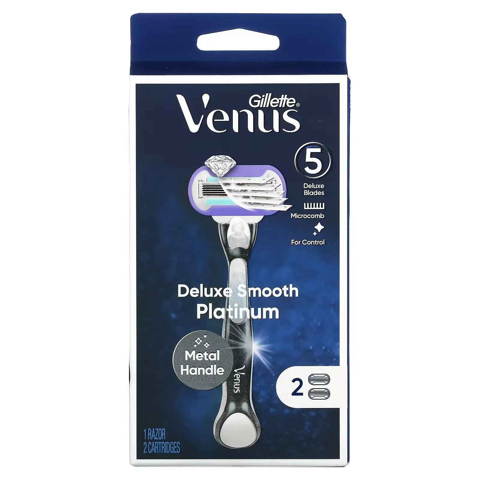 Venus, Deluxe Smooth Platinum, 1 Razor, 2 Cartridges