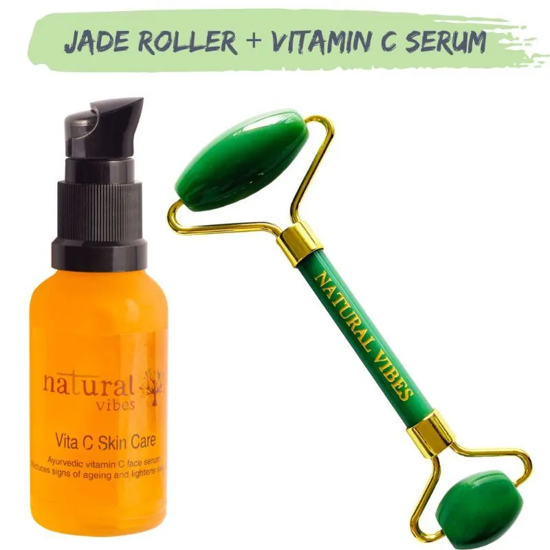 Natural Vibes Jade Face Roller + Vitamin C Serum