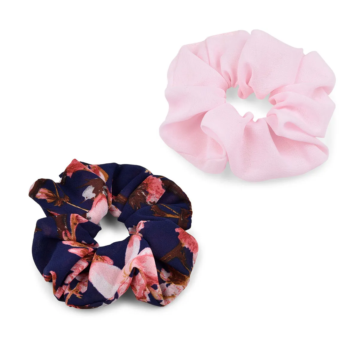 Toniq Set Of 2 Navy Printed & Pink Solid Hair Scrunchie For Women.(osxxih45)