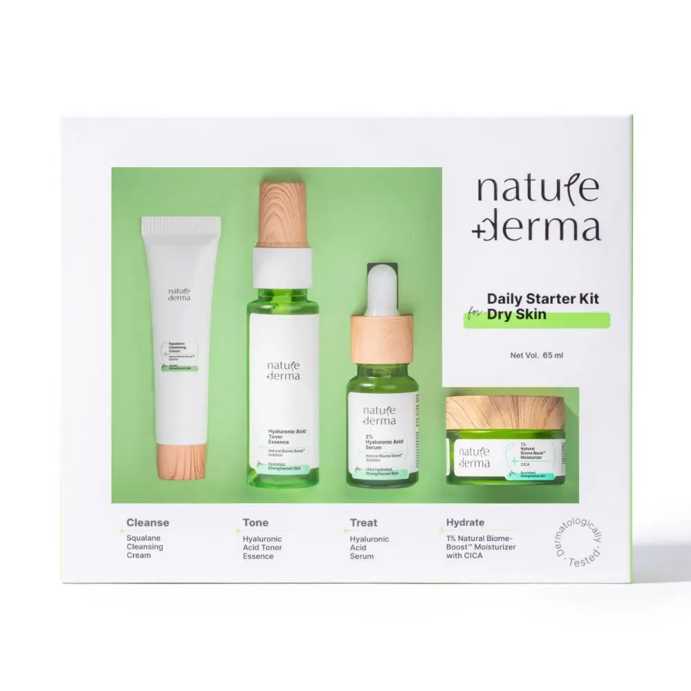 Nature Derma Daily Starter Kit For Dry Skin - Nourished, Strengthened skin with Natural Biome-BoostTM