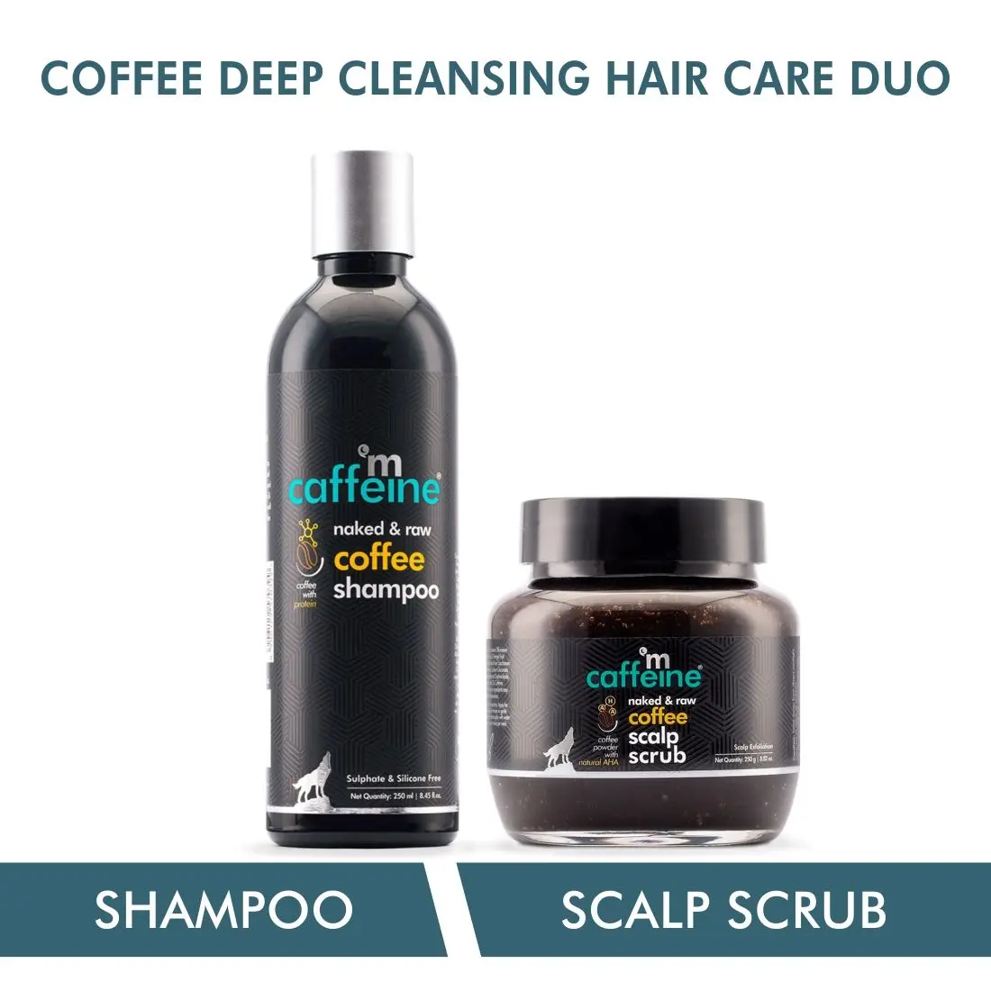 mCaffeine Coffee Deep Cleansing Hair Care Duo with Protein, Natural AHA & Argan Oil | Shampoo, Scalp Scrub | All Hair Types | Sulphate & Silicone Free 500 ml