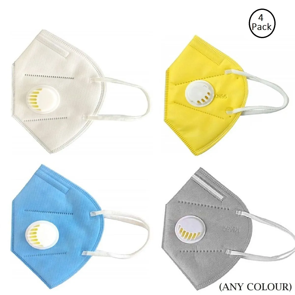 OOMPH Pack of 4 Anti-Pollution Reusable 5 Layer Mask - White Blue Yellow Grey