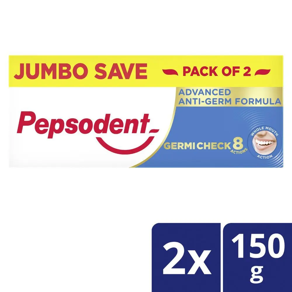 Pepsodent Germicheck 8 Actions, Toothpaste With Anti-Germ Formula, Clove & Neem Oil, 150 g (Pack of 2)