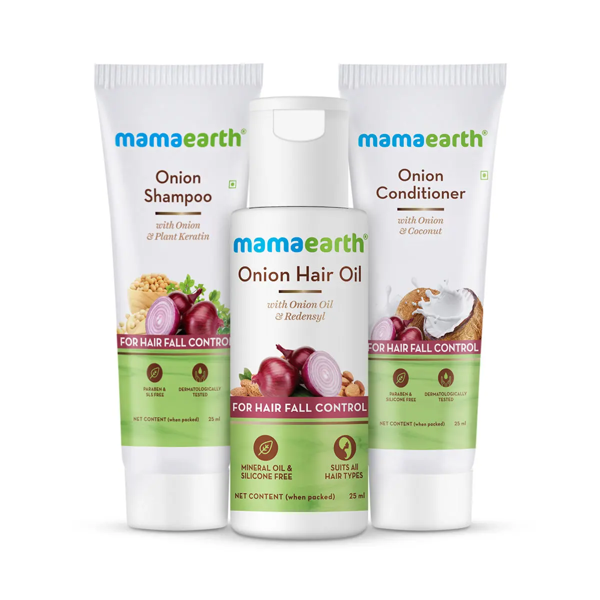 Mamaearth Onion Hair Oil (25 ml) + Onion Shampoo (25 ml) + Onion Conditioner (25 ml)