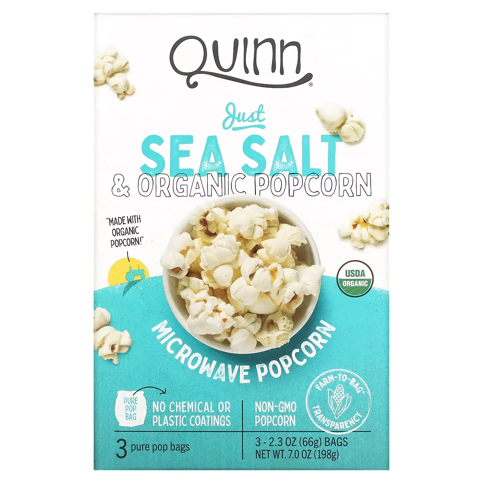 Microwave Popcorn, Just Sea Salt, 3 Bags, 2.3 oz (66 g) Each