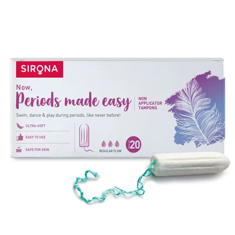 Sirona FDA Approved Premium Non Applicator Tampons - Regular Flow, Ultra Soft, 8 Hours Protection