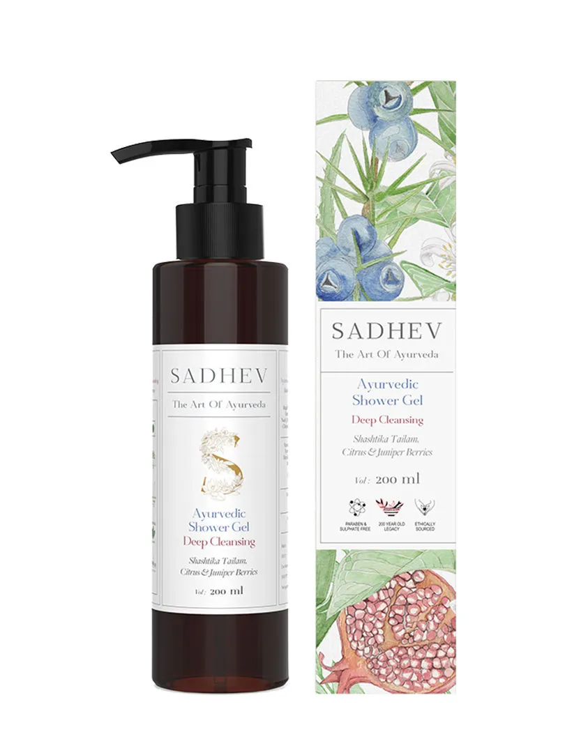 SADHEV Ayurvedic Shashtika Tailam, Citrus & Juniper Berries Deep Cleansing Shower Gel