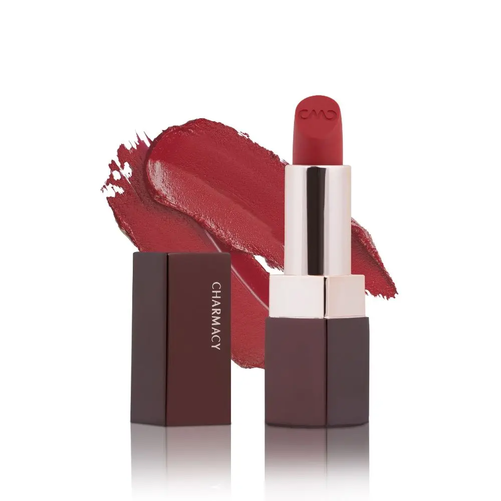 Charmacy Milano Soft Satin Matte Lipstick (Venetian Red) - 3.8g, High Coverage, Single Stoke, Hydrating on Lips, Matte In Texture, Glides Smoothly, Vibrant Colors, Non Toxic, Vegan, Cruelty Free