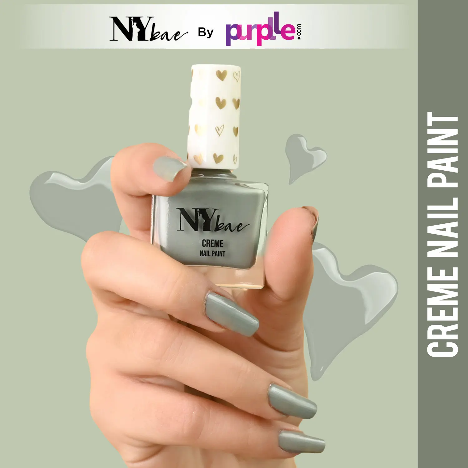 NY Bae Creme Nail Paint - Hunter Green 06 (10 ml) | Grey | Rich Pigment | Chip-proof | Full Coverage | Travel Friendly | Vegan